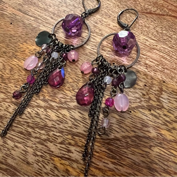 💥2 FOR $15💥 Jessica Simpson Purple Bead Drop Earrings - Picture 6 of 8